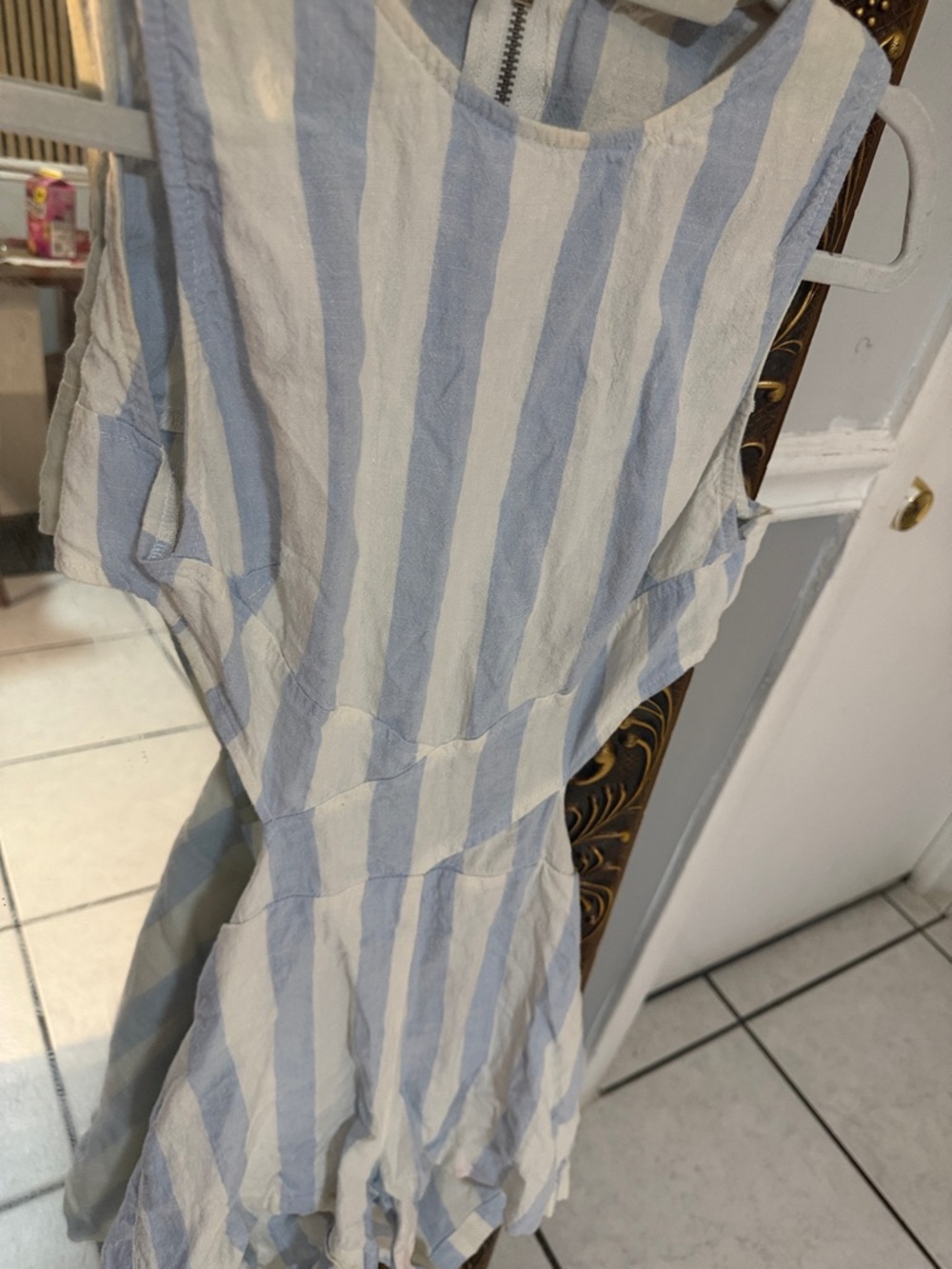 Light Blue and White Striped Sleeveless Dress